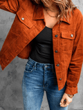 Inrosy court veste en jean unicolore boutonnage poches col revers manches longues femme casual style boyfriend automne