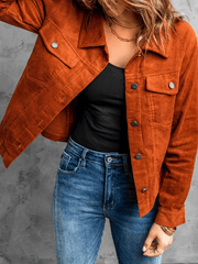 Inrosy court veste en jean unicolore boutonnage poches col revers manches longues femme casual style boyfriend automne