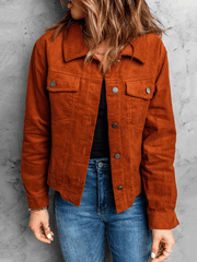 Inrosy court veste en jean unicolore boutonnage poches col revers manches longues femme casual style boyfriend automne