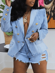 Inrosy blazer veste en jean boutonnage poches manches longues femme mode décontracté manteau