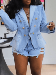 Inrosy blazer veste en jean boutonnage poches manches longues femme mode décontracté manteau