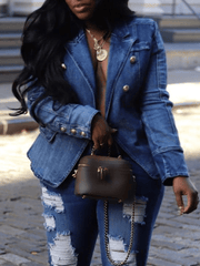 Inrosy blazer veste en jean boutonnage poches manches longues femme mode décontracté manteau
