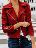 Inrosy court perfecto femme suedine fermeture éclair manches longues femme style boyfriend mode décontracté veste motard