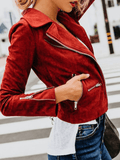 Inrosy court perfecto femme suedine fermeture éclair manches longues femme style boyfriend mode décontracté veste motard