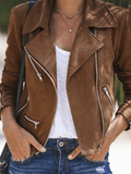 Inrosy court perfecto femme suedine fermeture éclair manches longues femme style boyfriend mode décontracté veste motard