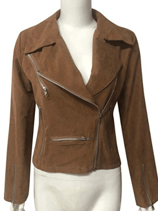 Inrosy court perfecto femme suedine fermeture éclair manches longues femme style boyfriend mode décontracté veste motard