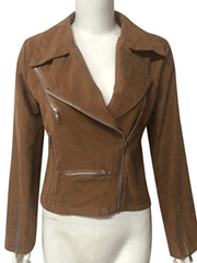 Inrosy court perfecto femme suedine fermeture éclair manches longues femme style boyfriend mode décontracté veste motard