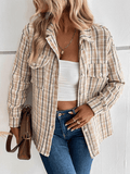 Inrosy veste tartan femme rayé carreaux boutonnage poches col revers manches longues femme mode décontracté surchemise automne