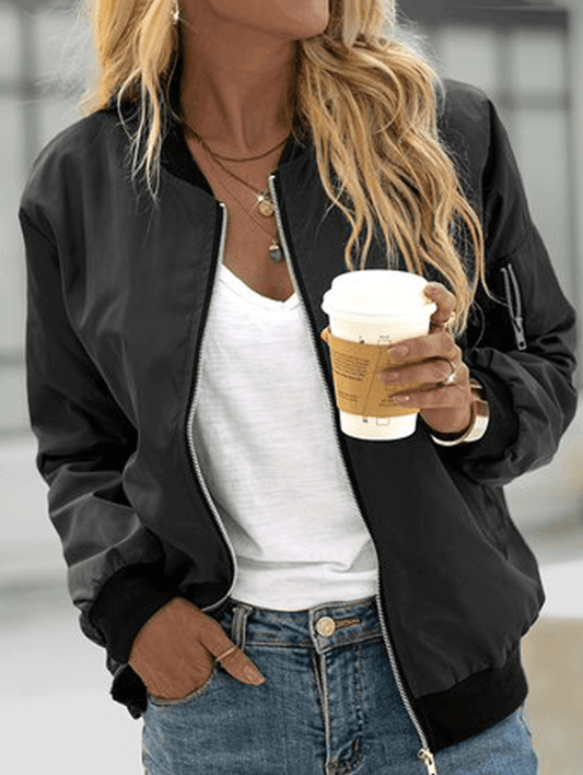 Inrosy bombers poches fermeture éclair col base-ball manches longues femme casual style boyfriend mode décontracté veste