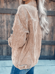 Inrosy veste en velours cotelé boutonnage poches rivet col revers manches longues femme style boyfriend mode décontracté