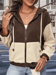 Inrosy veste à capuche couleur bloc polaire poches fermeture éclair manches longues femme mode décontracté automne sweatshirt