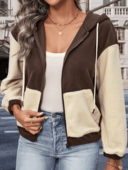 Inrosy veste à capuche couleur bloc polaire poches fermeture éclair manches longues femme mode décontracté automne sweatshirt