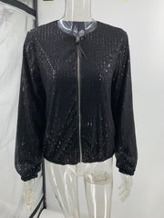 Inrosy bombers brillante paillette fermeture éclair col rond manches longues femme casual élégant mode décontracté veste