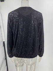 Inrosy bombers brillante paillette fermeture éclair col rond manches longues femme casual élégant mode décontracté veste