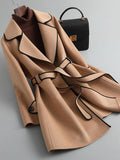 Inrosy mi-longue manteau en laine coton ceinture manches longues femme élégant autumn trench