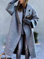 Inrosy manteau en laine unicolore boutons poches polyester col revers manches longues femme mode