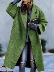 Inrosy manteau en laine unicolore boutons poches polyester col revers manches longues femme mode