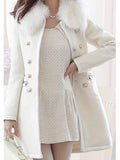 Inrosy manteau en laine double boutonnage fausse fourrure col femme blanche