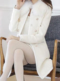 Inrosy manteau en laine double boutonnage fausse fourrure col femme blanche