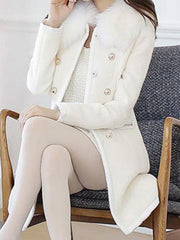 Inrosy manteau en laine double boutonnage fausse fourrure col femme blanche