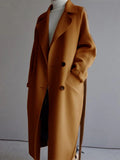 Inrosy mi-longue manteau en laine double boutonnage ceinture elégant femme