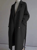 Inrosy mi-longue manteau en laine double boutonnage ceinture elégant femme
