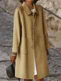 Inrosy longue manteau en laine boutonnage poches col revers manches longues femme élégant vintage veste hiver