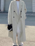Inrosy longue manteau en laine unicolore double boutonnage poches col revers manches longues femme élégant mode ample automne