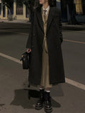 Inrosy longue manteau en laine double boutonnage poches col revers manches longues femme élégant preppy mode veste automne