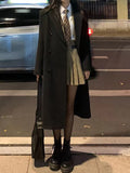 Inrosy longue manteau en laine double boutonnage poches col revers manches longues femme élégant preppy mode veste automne