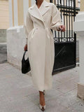 Inrosy longue manteau en laine double boutonnage découpe v manches longues femme élégant mode vintage hepburn veste