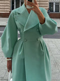 Inrosy longue manteau en laine double boutonnage découpe v manches longues femme élégant mode vintage hepburn veste
