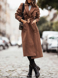 Inrosy longue manteau en laine fendu poches ceinture col revers manches longues femme élégant mode décontracté veste automne