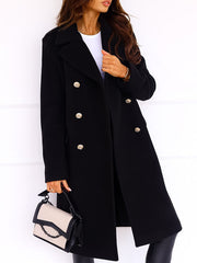 Inrosy mi-longue manteau en laine fendu double boutonnage poches col revers manches longues femme élégant oversized veste automne