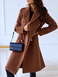 Inrosy mi-longue manteau en laine fendu double boutonnage poches col revers manches longues femme élégant oversized veste automne