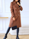 Inrosy mi-longue manteau en laine fendu double boutonnage poches col revers manches longues femme élégant oversized veste automne