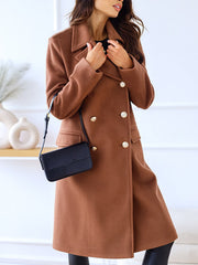 Inrosy mi-longue manteau en laine fendu double boutonnage poches col revers manches longues femme élégant oversized veste automne