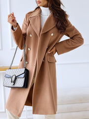 Inrosy mi-longue manteau en laine fendu double boutonnage poches col revers manches longues femme élégant oversized veste automne