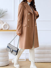 Inrosy mi-longue manteau en laine fendu double boutonnage poches col revers manches longues femme élégant oversized veste automne