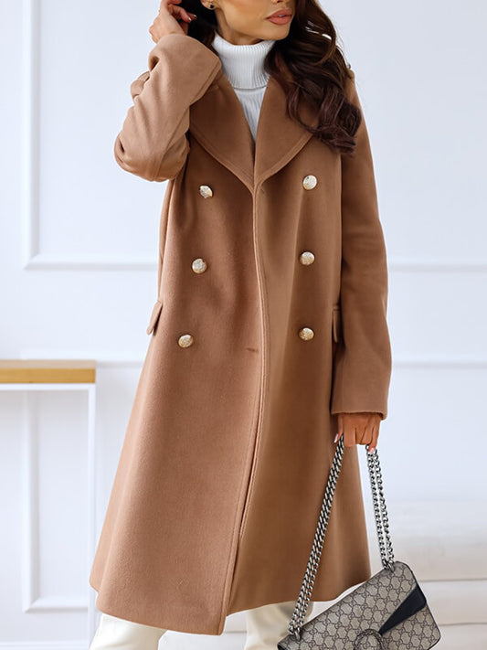 Inrosy mi-longue manteau en laine fendu double boutonnage poches col revers manches longues femme élégant oversized veste automne