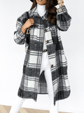 Inrosy mi-longue manteau en laine carreaux fendu boutonnage poches col revers femme élégant oversized surchemise