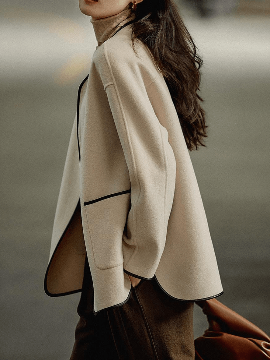 Inrosy court manteau en laine poches col rond manches longues femme élégant mode veste