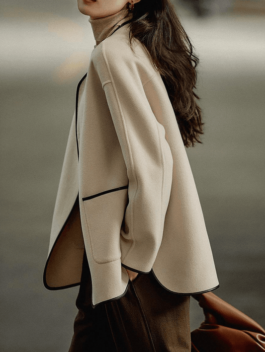 Inrosy court manteau en laine poches col rond manches longues femme élégant mode veste