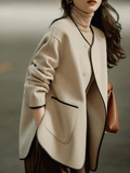 Inrosy court manteau en laine poches col rond manches longues femme élégant mode veste