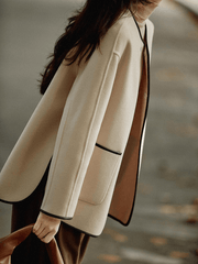 Inrosy court manteau en laine poches col rond manches longues femme élégant mode veste
