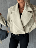Inrosy court manteau en laine unicolore boutons poches découpe v manches longues femme élégant mode oversized hiver veste