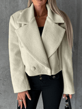 Inrosy court manteau en laine unicolore boutons poches découpe v manches longues femme élégant mode oversized hiver veste