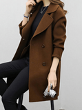 Inrosy mi-longue manteau en laine double boutonnage ceinture découpe v manches longues femme élégant mode veste automne hiver