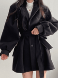 Inrosy mi-longue manteau en laine ceinture boutonnage poches manches bouffantes femme élégant mode oversized hiver veste vêtements