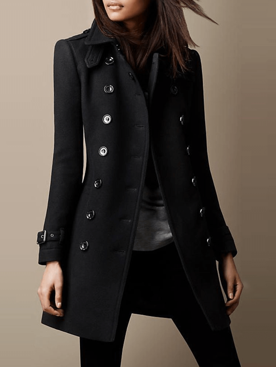 Inrosy mi longue manteau en laine officier double boutonnage col revers manches longues femme elegant mode hiver veste caban inrosy